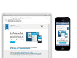 @meladorri @litmusapp
•  More than a “line of code”
•  Set of conditional statements that enables speciﬁc styles
Ø  If the screen size is x, then display y
Ø  If the screen size is x, then increase headline size to y
Ø  If screen size is x, then show image at 100%
•  Detects screen size, not device type
Uses media queries to detect screen size and alter
content accordingly
 
