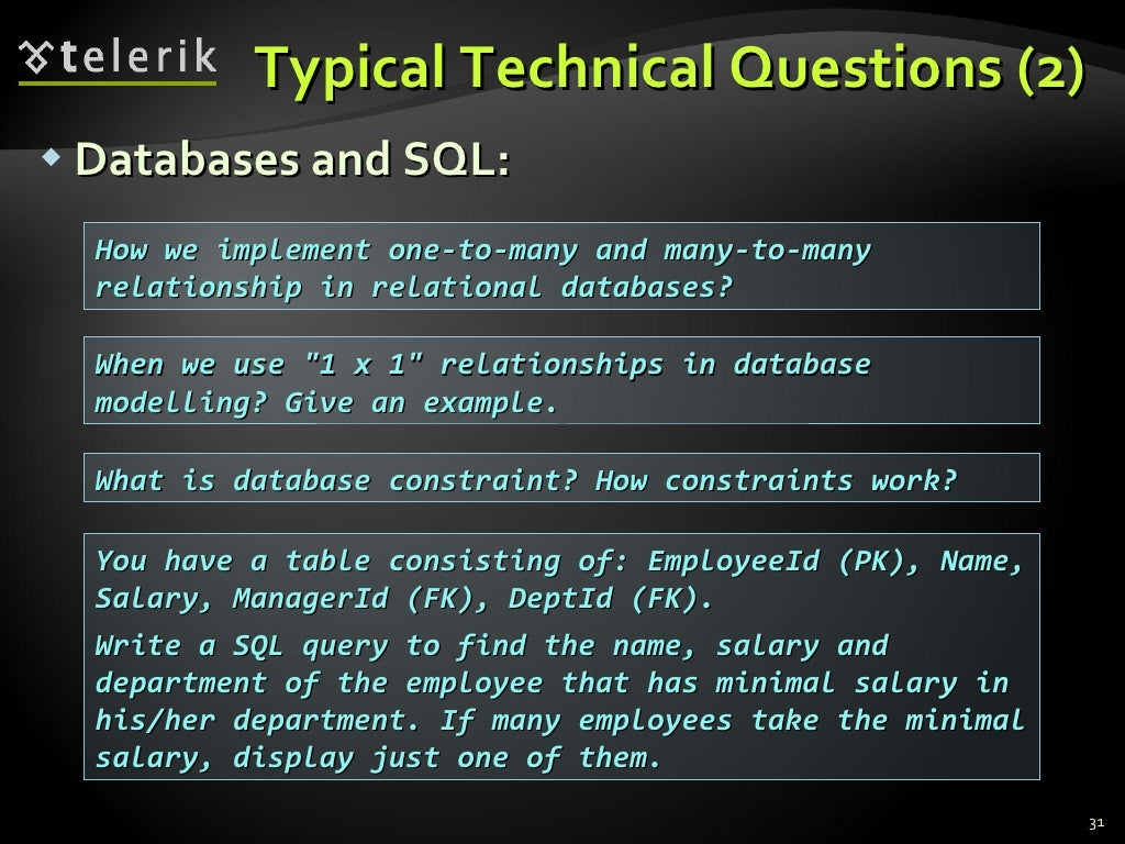 Typical Technical Questions (2) Databases