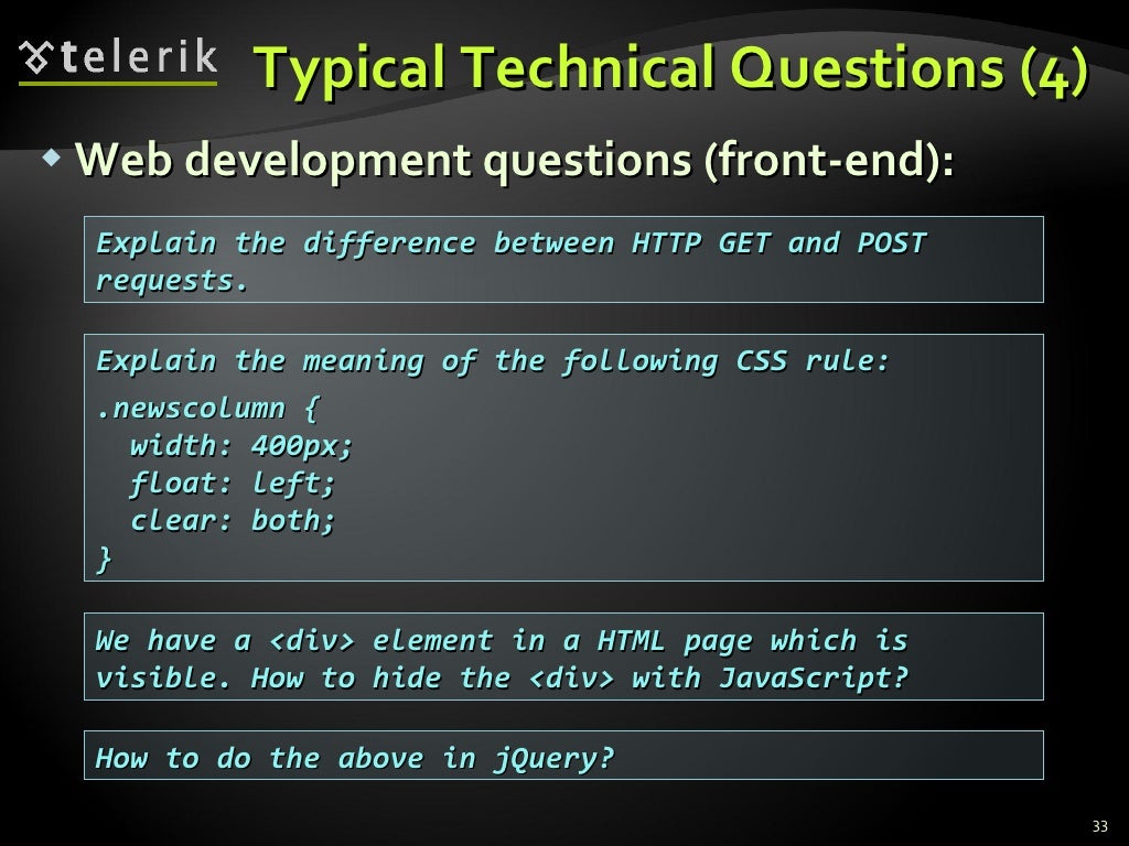 Typical Technical Questions (4) 