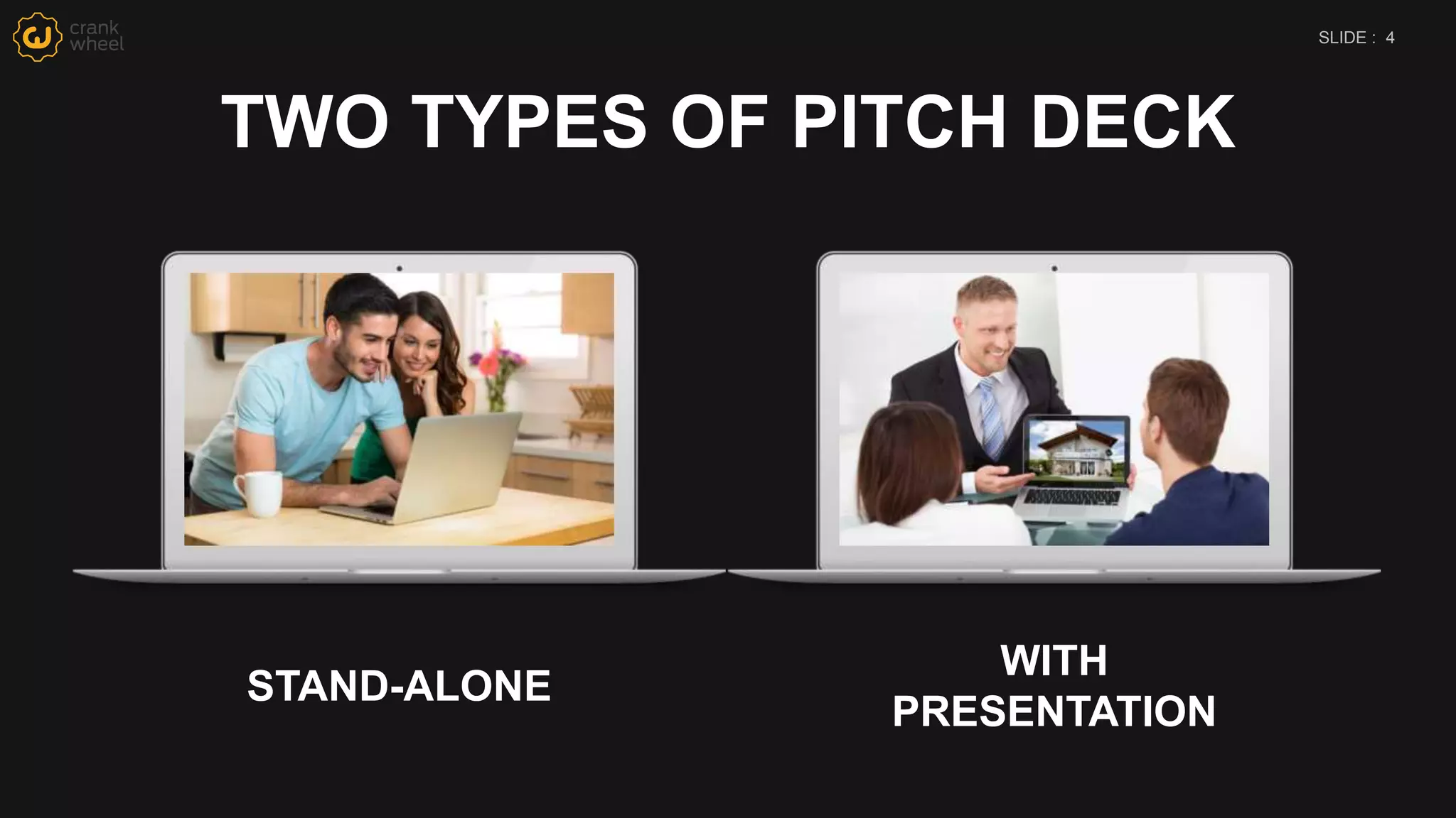 4SLIDE :
STAND-ALONE
WITH
PRESENTATION
TWO TYPES OF PITCH DECK
 
