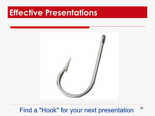 Effective Presentations  <ul><li>Find a &quot;Hook&quot; for your next presentation  </li></ul>