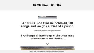 25,000 likes 201 LRDs
http://www.concerthotels.com/ipod-visualized-as-vinyl
 