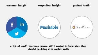 customer insight competitor insight product truth
a lot of small business owners still wanted to know what they
should be doing with social media
 