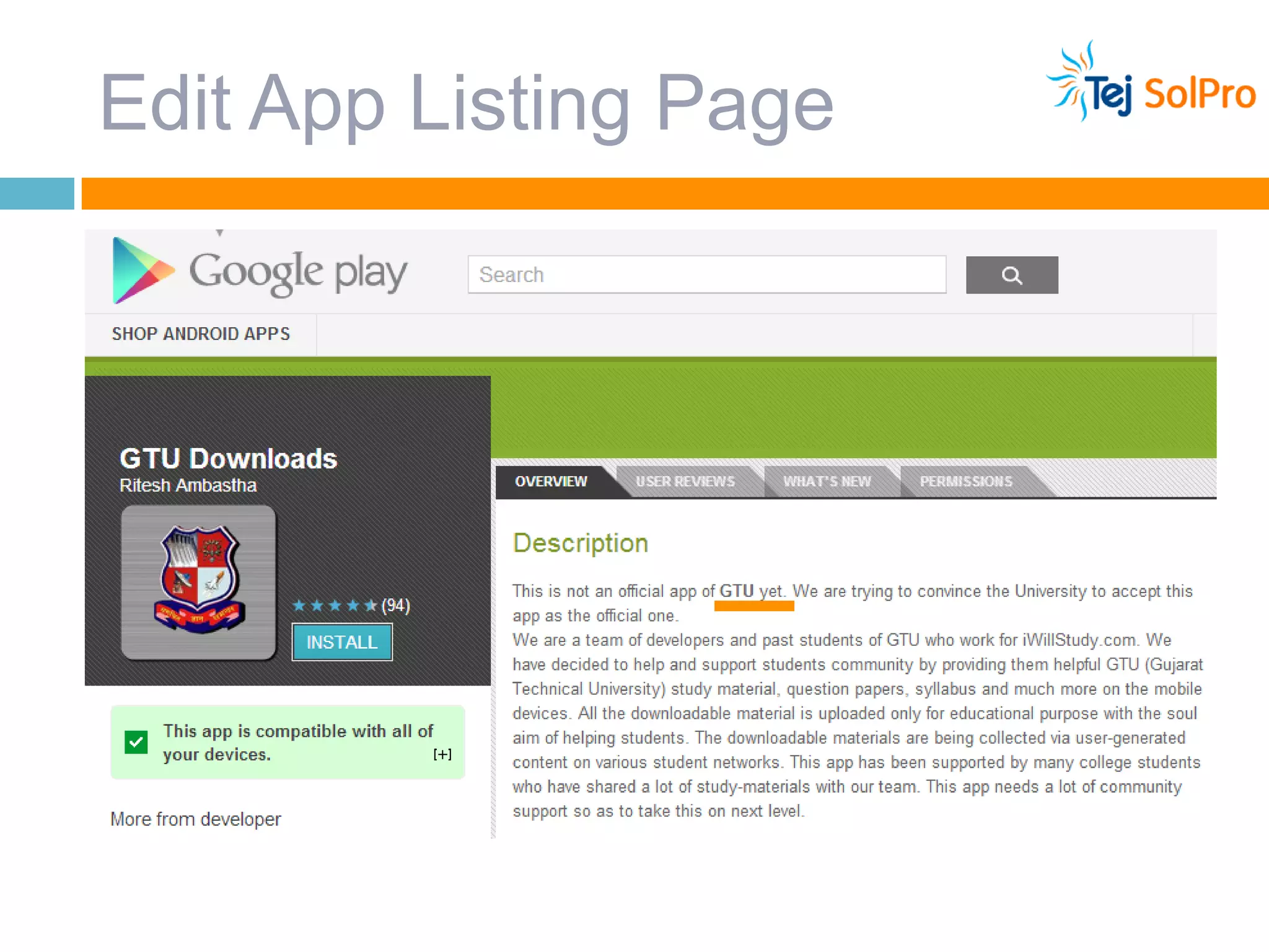 Edit App Listing Page
 