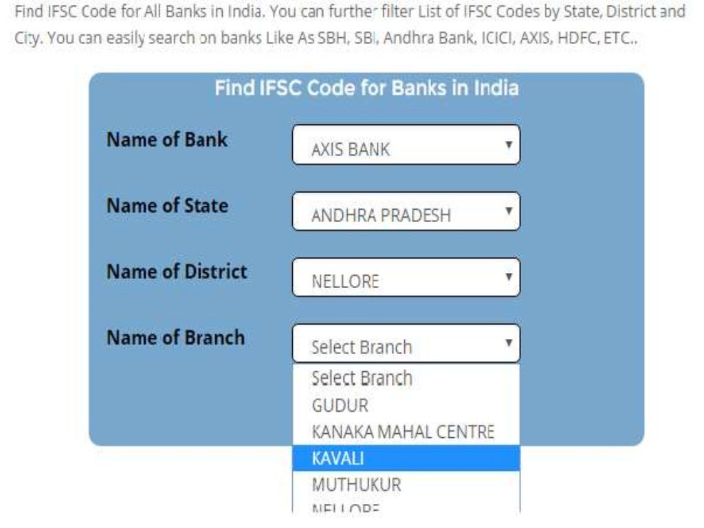 How to search axis banks ifsc code information