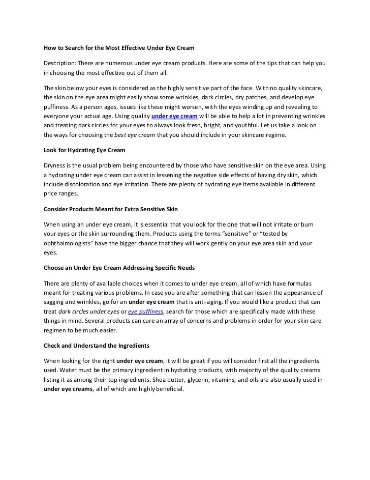 How tosearchforthemosteffectiveundereyecream