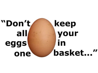 “Don’t keep
your
eggs in
basket...”
all
one
 