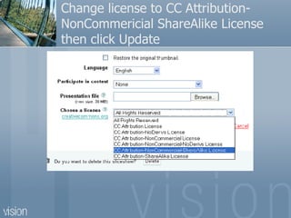 Change license to CC Attribution- NonCommericial ShareAlike License then click Update 