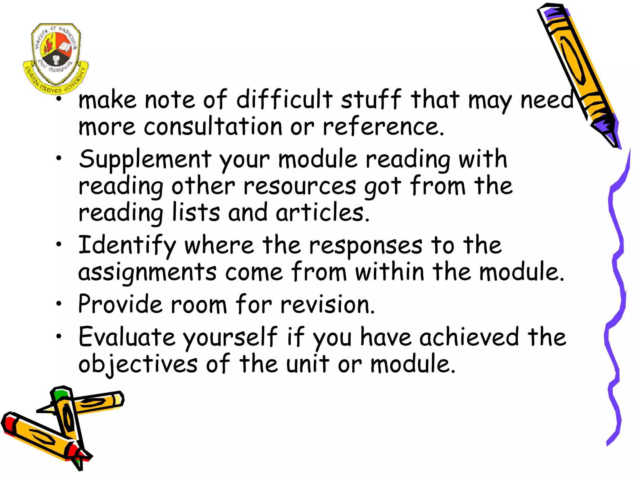A study guide for Distance Learners
