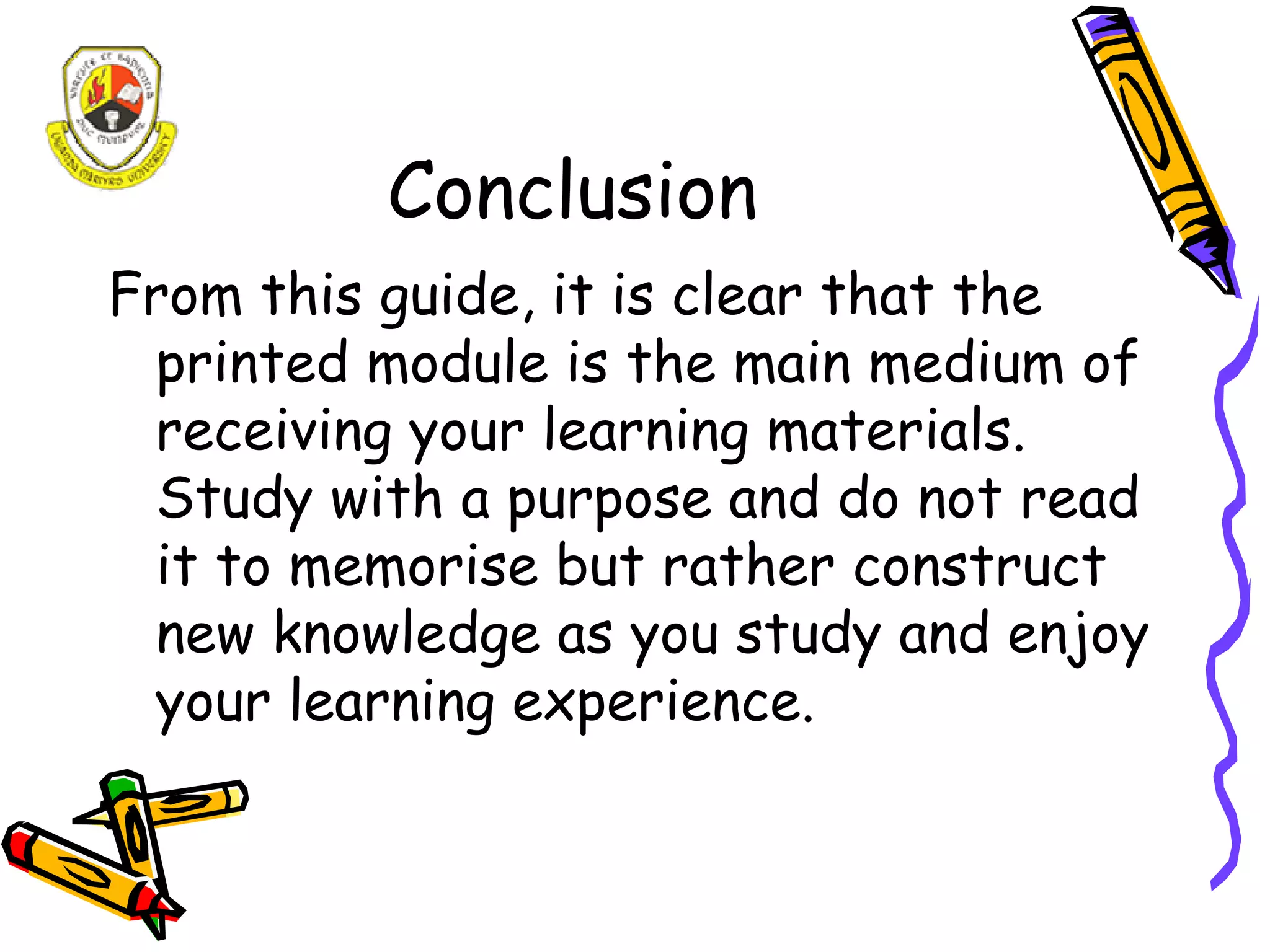 A study guide for Distance Learners