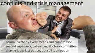 skills• did a PhD and reviewed others
• identified an initial problem
• judge the SoA and originality
• have the big picture
• assess difficulty
• show the direction
• identify common pitfalls
• keep an eye on the clock
• decide when to stop
• guide writing and structure
• prepare viva and questions
 
