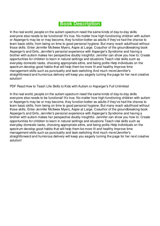 PDF Read How To Teach Life Skills To Kids With Autism Or Asperger s 