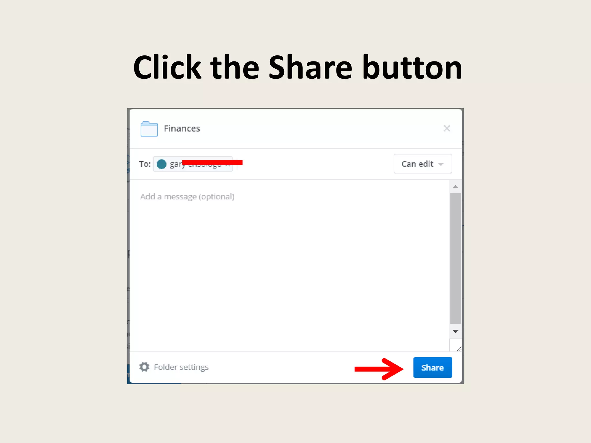Click the Share button
 