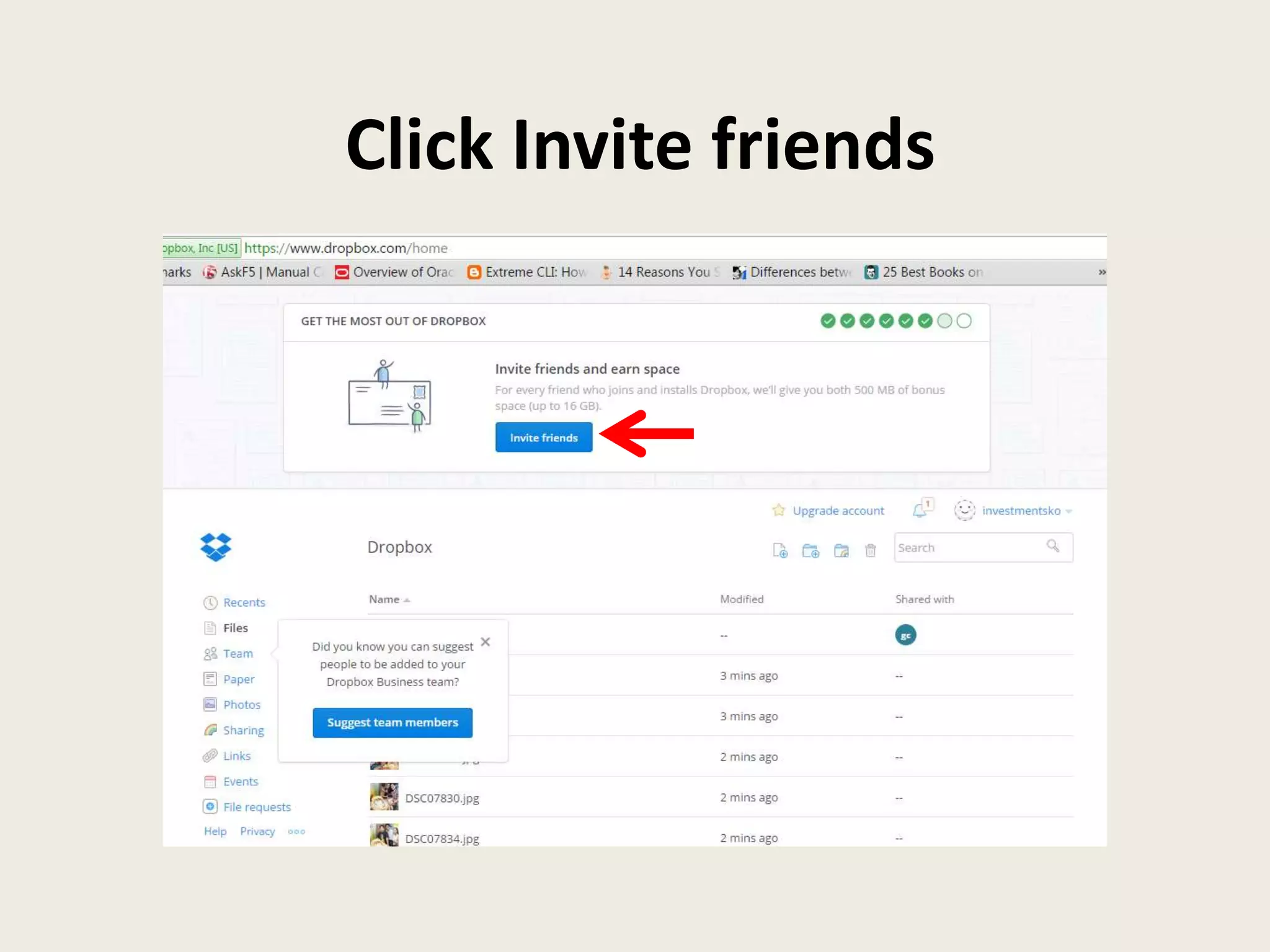 Click Invite friends
 
