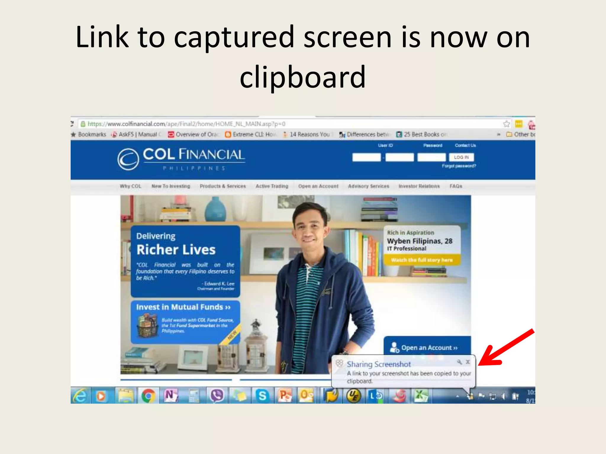 Link to captured screen is now on
clipboard
 