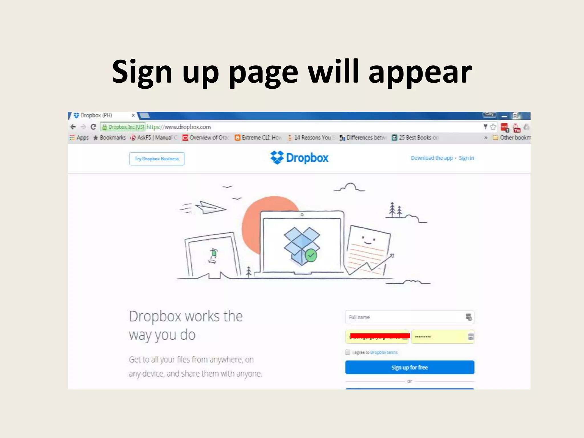 Sign up page will appear
 