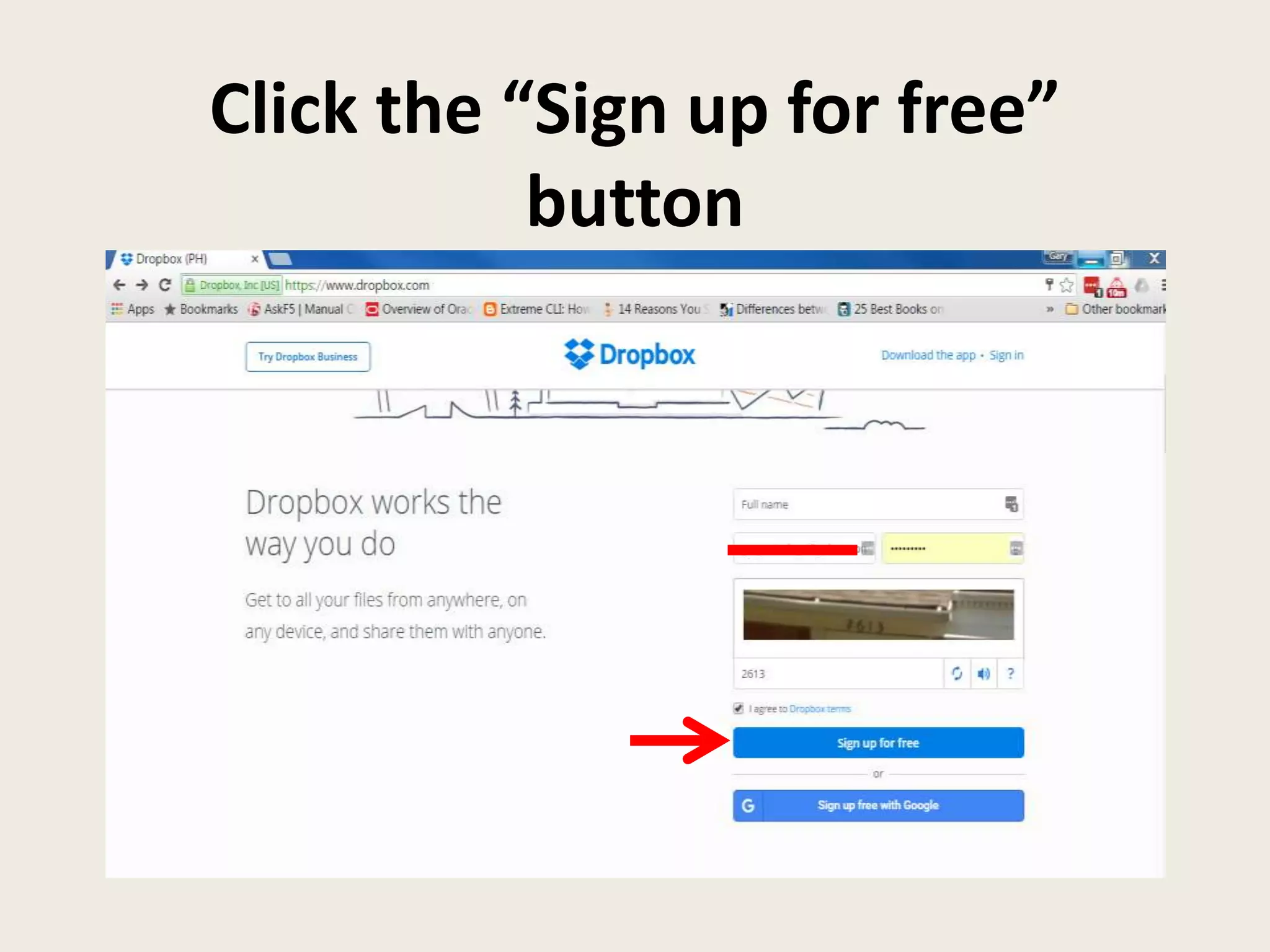Click the “Sign up for free”
button
 