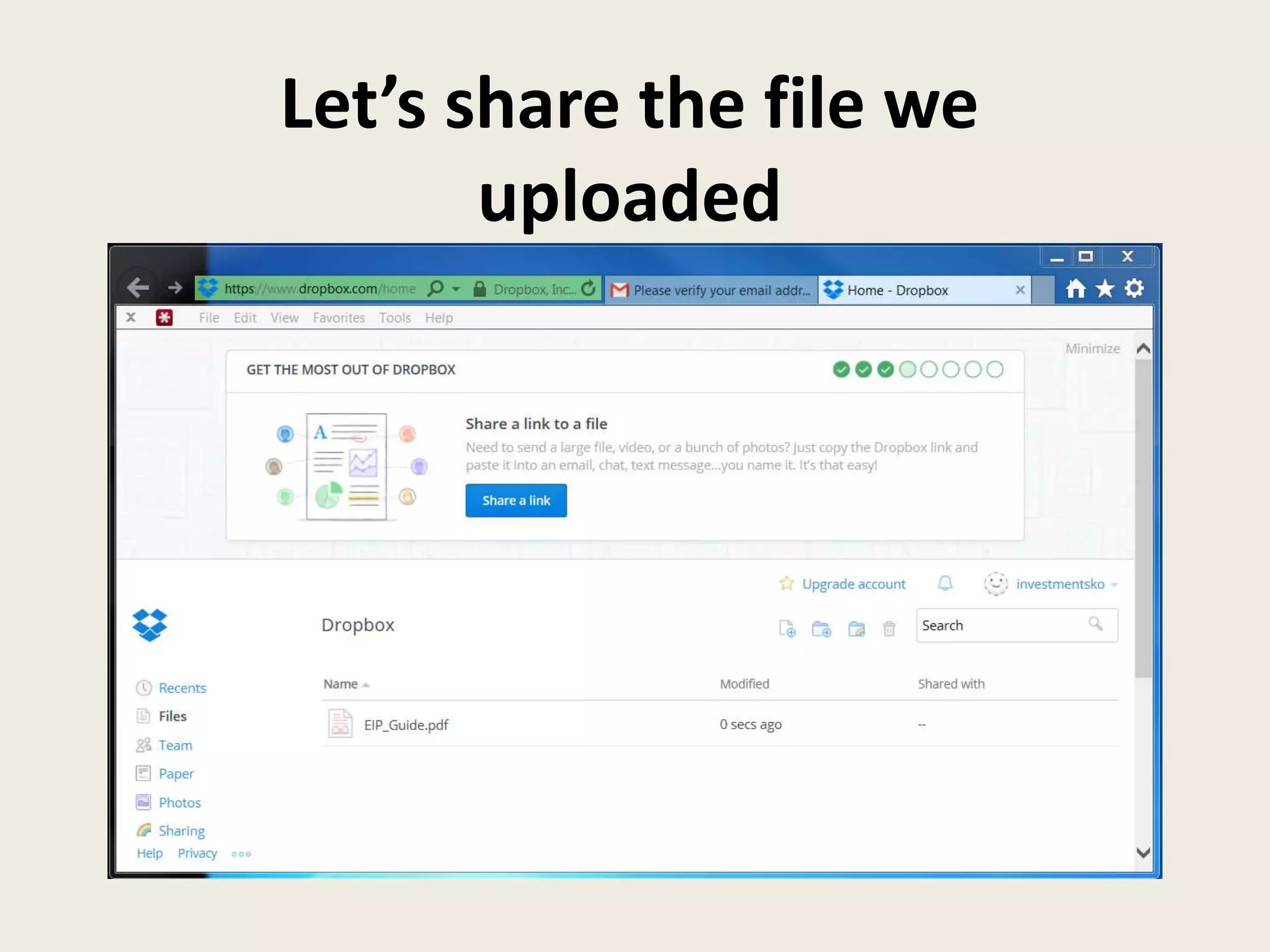 Let’s share the file we
uploaded
 