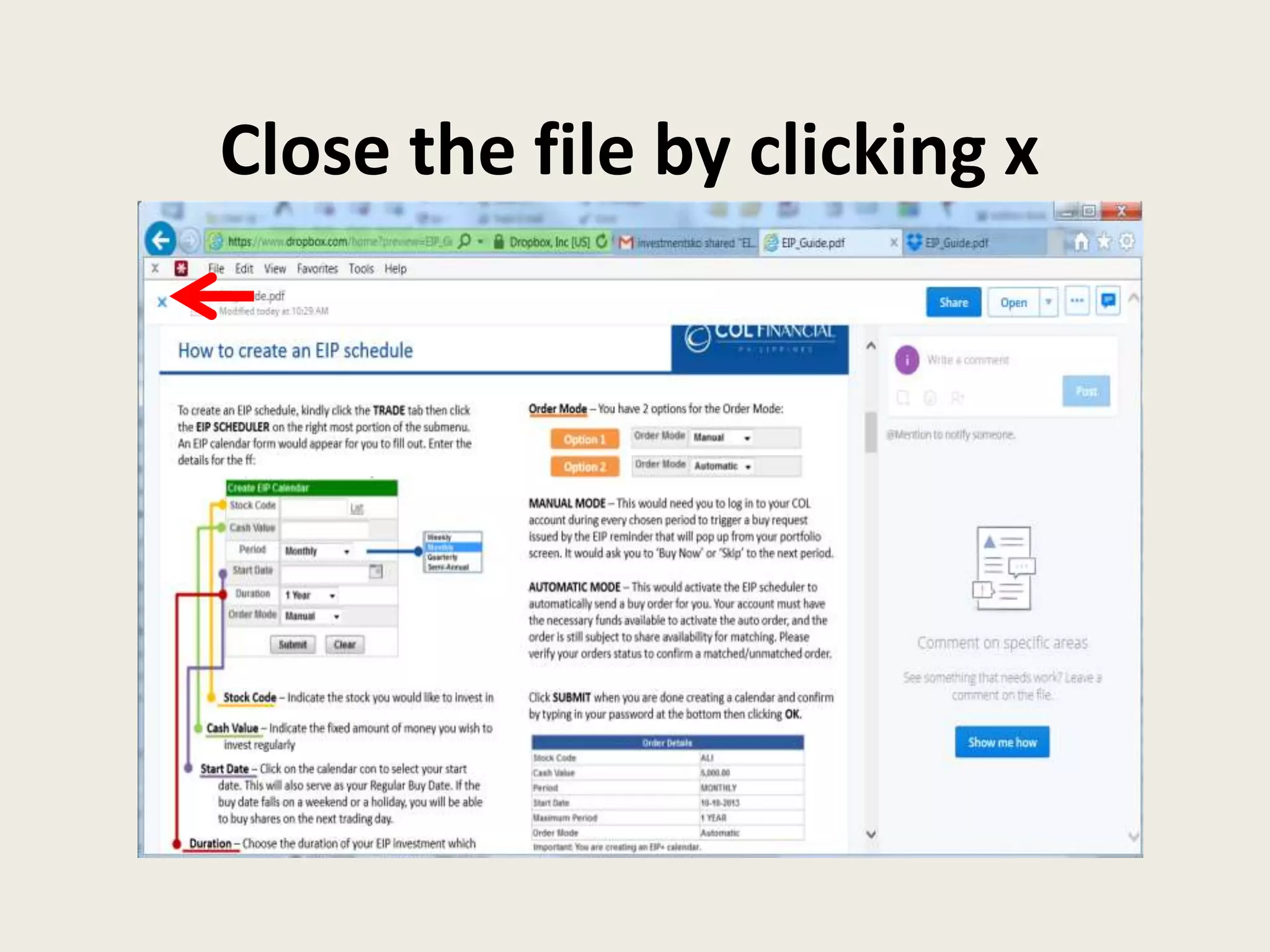 Close the file by clicking x
 