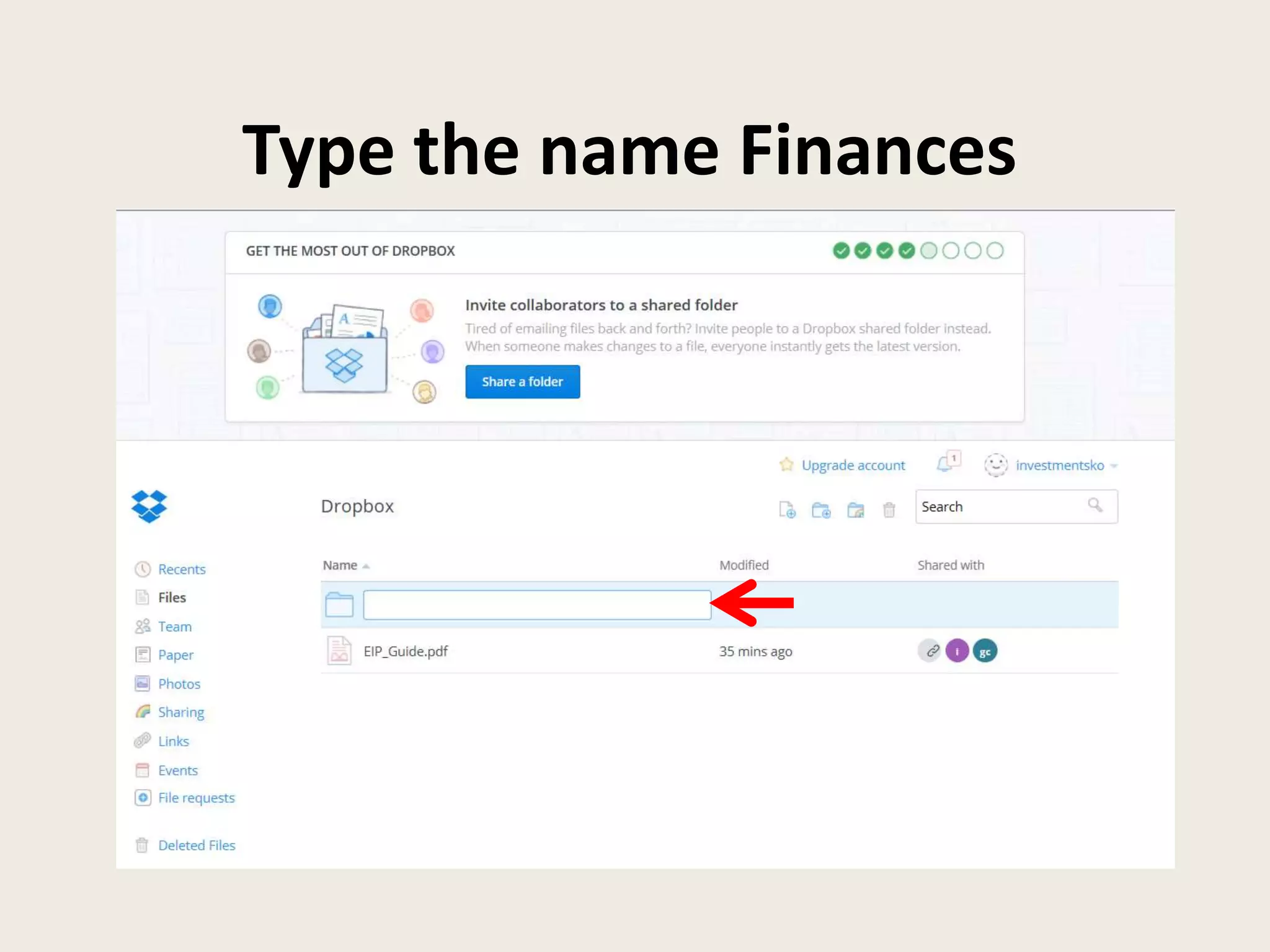 Type the name Finances
 
