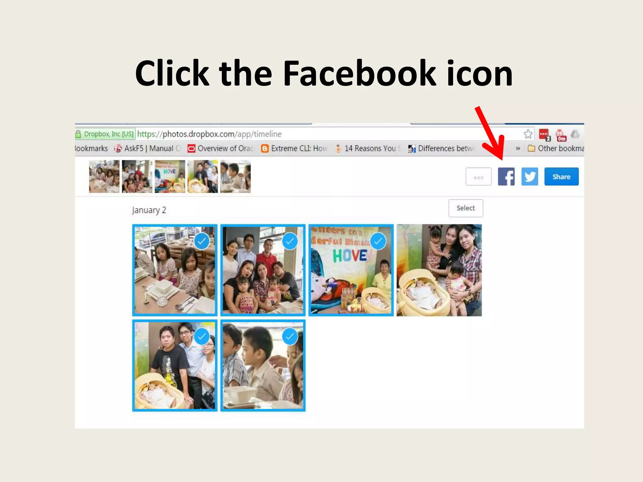 Click the Facebook icon
 