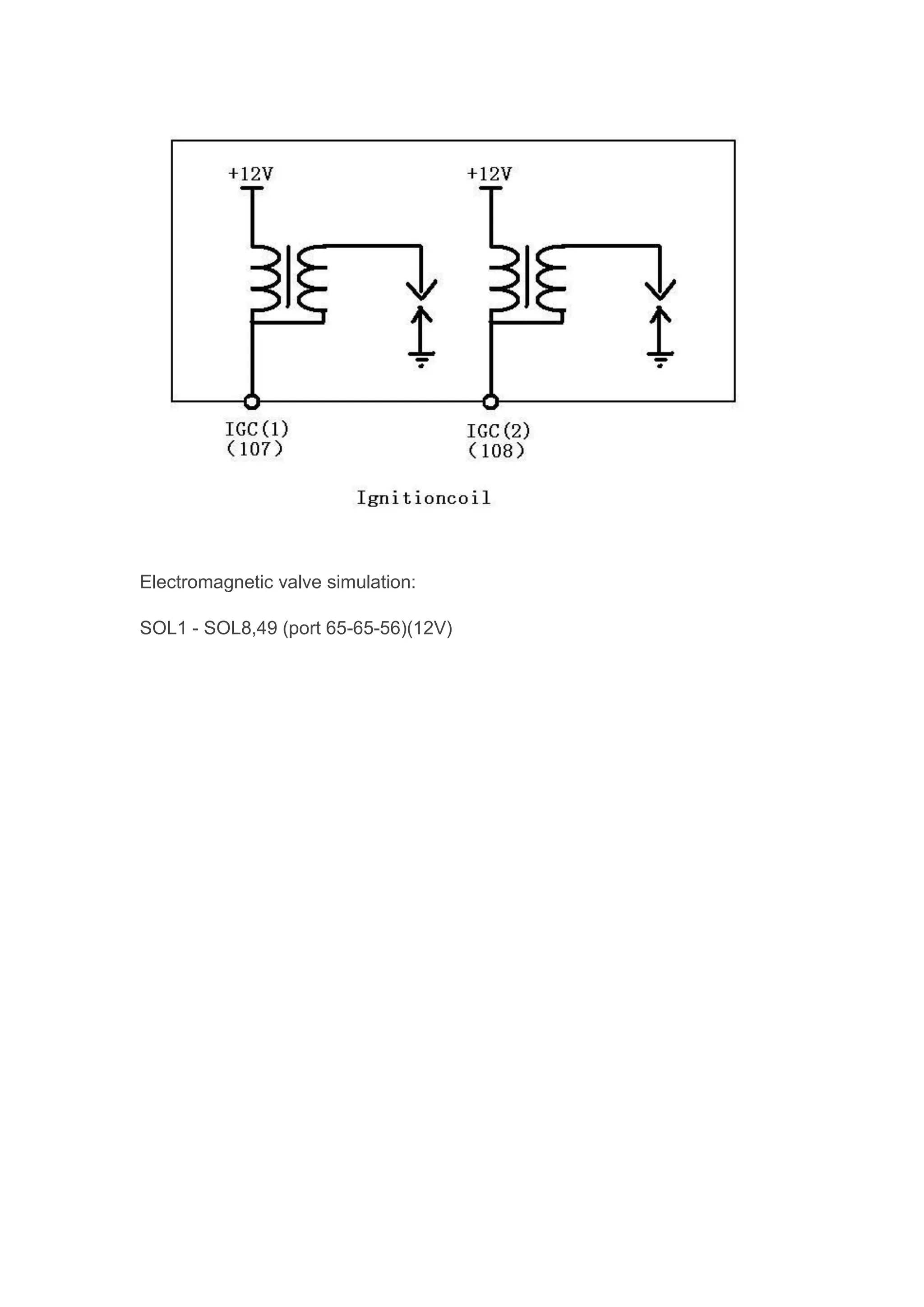 Electromagnetic valve simulation:
SOL1 - SOL8,49 (port 65-65-56)(12V)
 