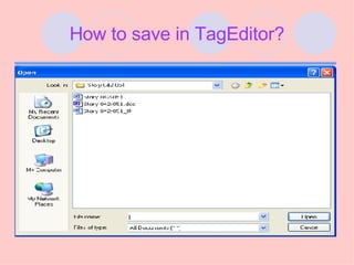 How to save in TagEditor?