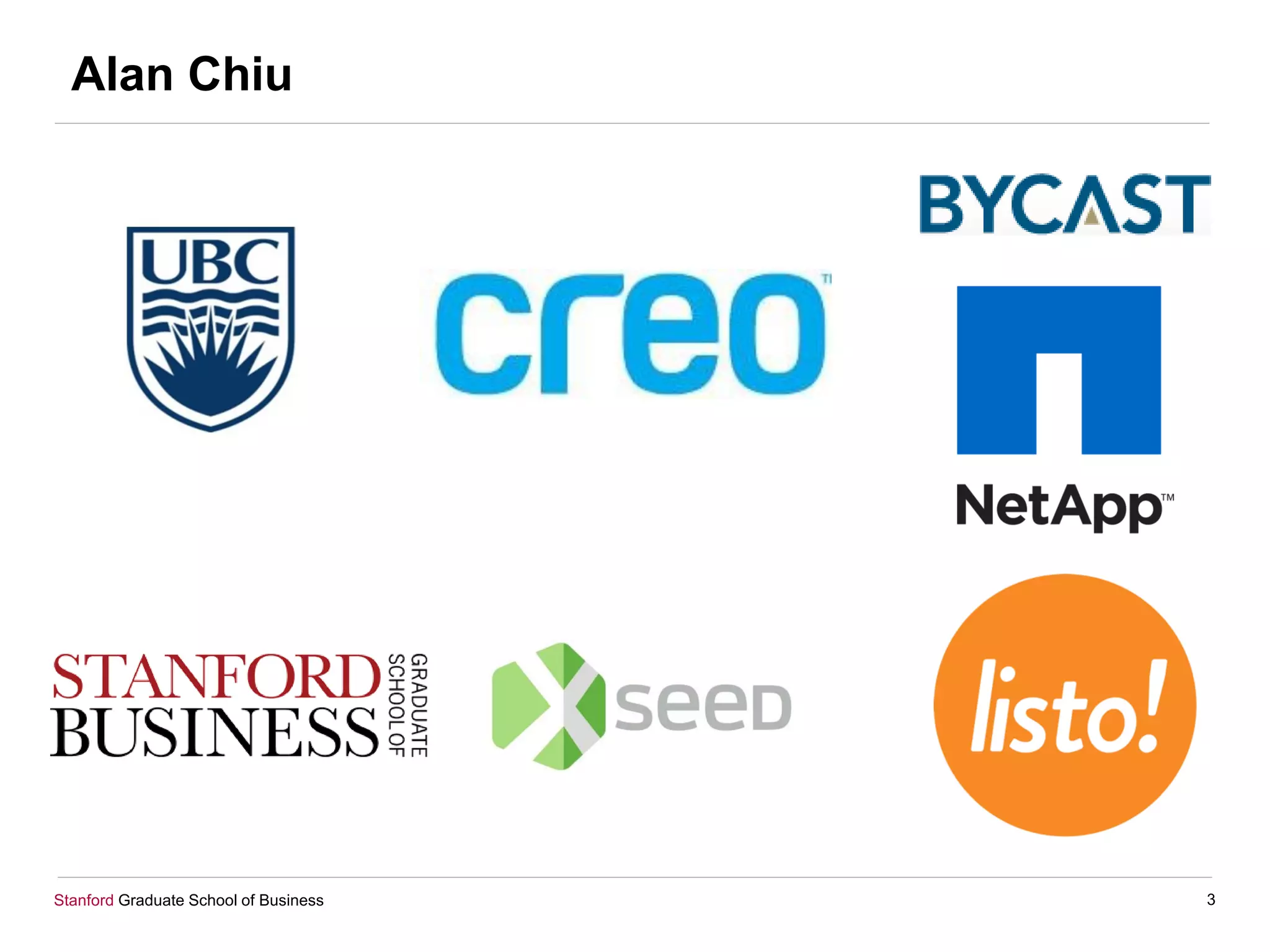 Stanford Graduate School of Business
Alan Chiu
3
 