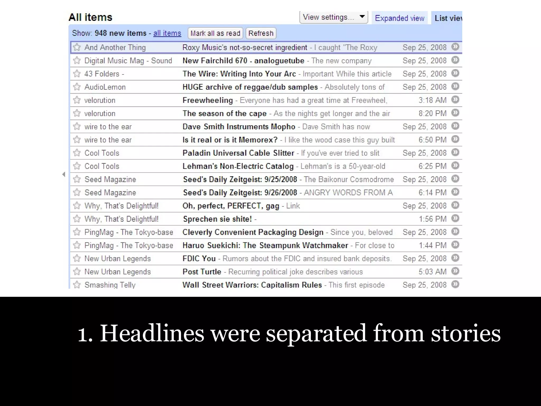 1. Headlines were separated from stories 