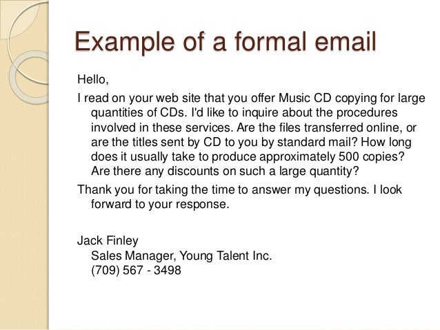 English formal email examples