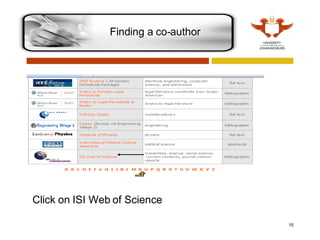 Finding a co-author Click on ISI Web of Science 