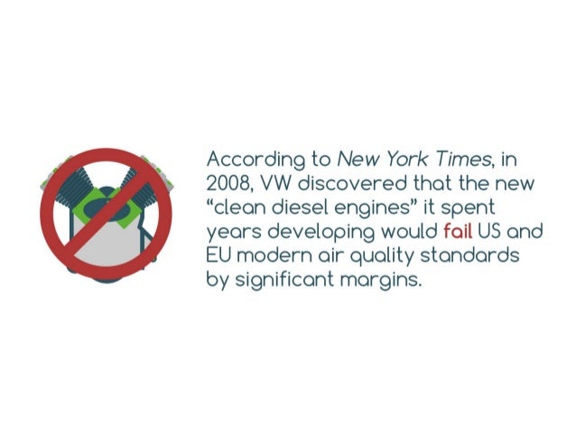 According to New York Times, in 2008, VW
discovered that the new “clean diesel engines”
it spent years developing would fa...