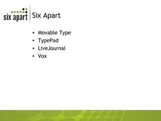 Six Apart Movable Type TypePad LiveJournal Vox 