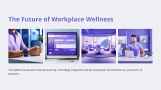 The Future of Workplace Wellness
The wellness landscape continues evolving. Technology integration and personalization will drive the next generation of
programs.
 
