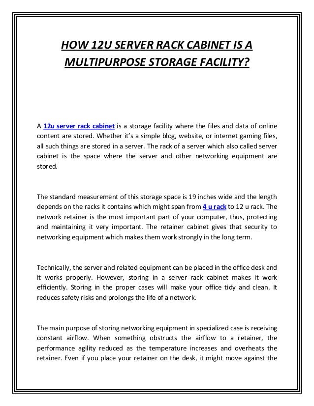 How 12 U Server Rack Cabinet Is A Multipurpose Storage Facility