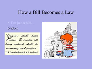 How a Bill Becomes a Law
• I’m just a bill…
(video)
 