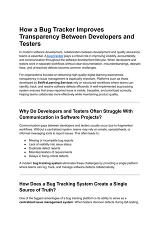 Enhancing Developer-Tester Transparency with Bug Tracking Systems | PDF