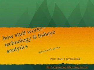 how stuff works - technology @ fisheye analytics -ashwinreddygayam Part 1 : How a day looks like http://engineering.fisheyeanalytics.com 