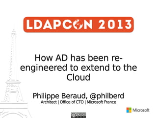 How AD has been reengineered to extend to the
Cloud
Philippe Beraud, @philberd
Architect | Office of CTO | Microsoft France

 