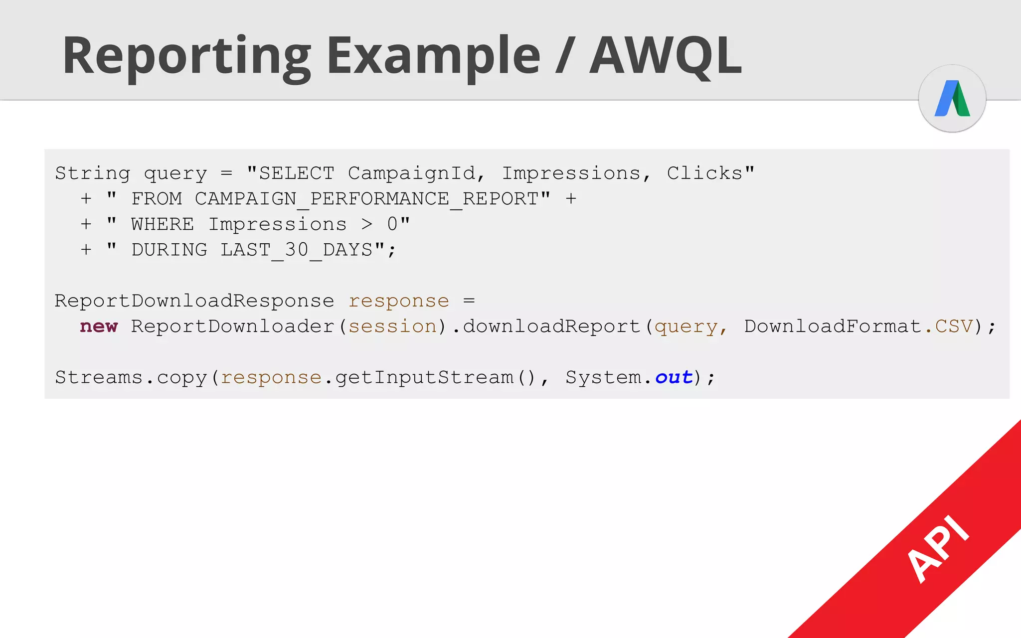 A
PI
API Reporting Mappings cont.
A
PI
UI API Example
Segmentation (defined by fields)
Ordering Not supported
Pagination Not supported
Schedule Reports Not supported
Email Reports Not supported
A
PI
 