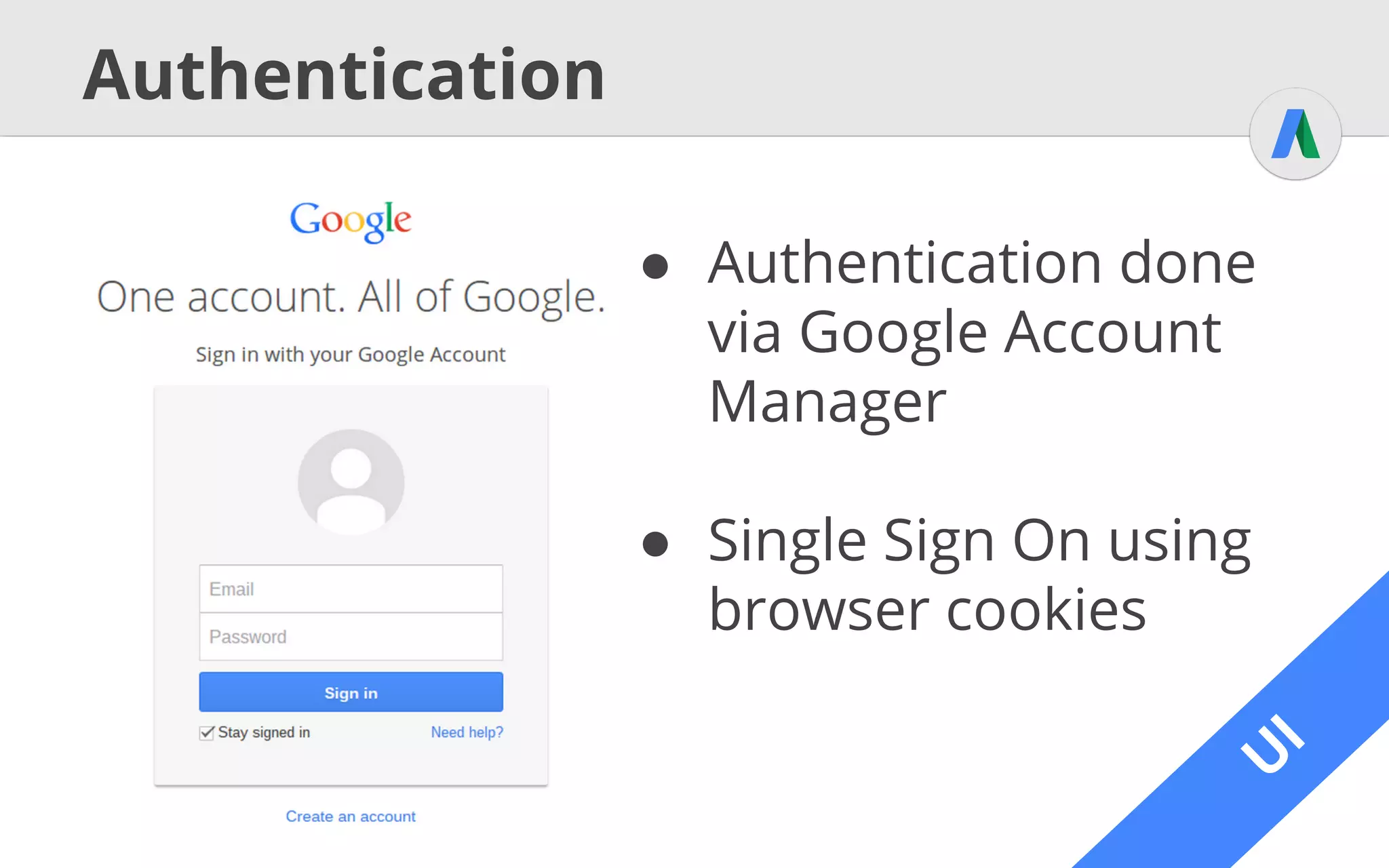 U
I
AdWords Objects
● AdWords consists of several logical objects
(Campaigns, Ad Groups, Ads, …)
● Basic objects represented by tabs in UI
 