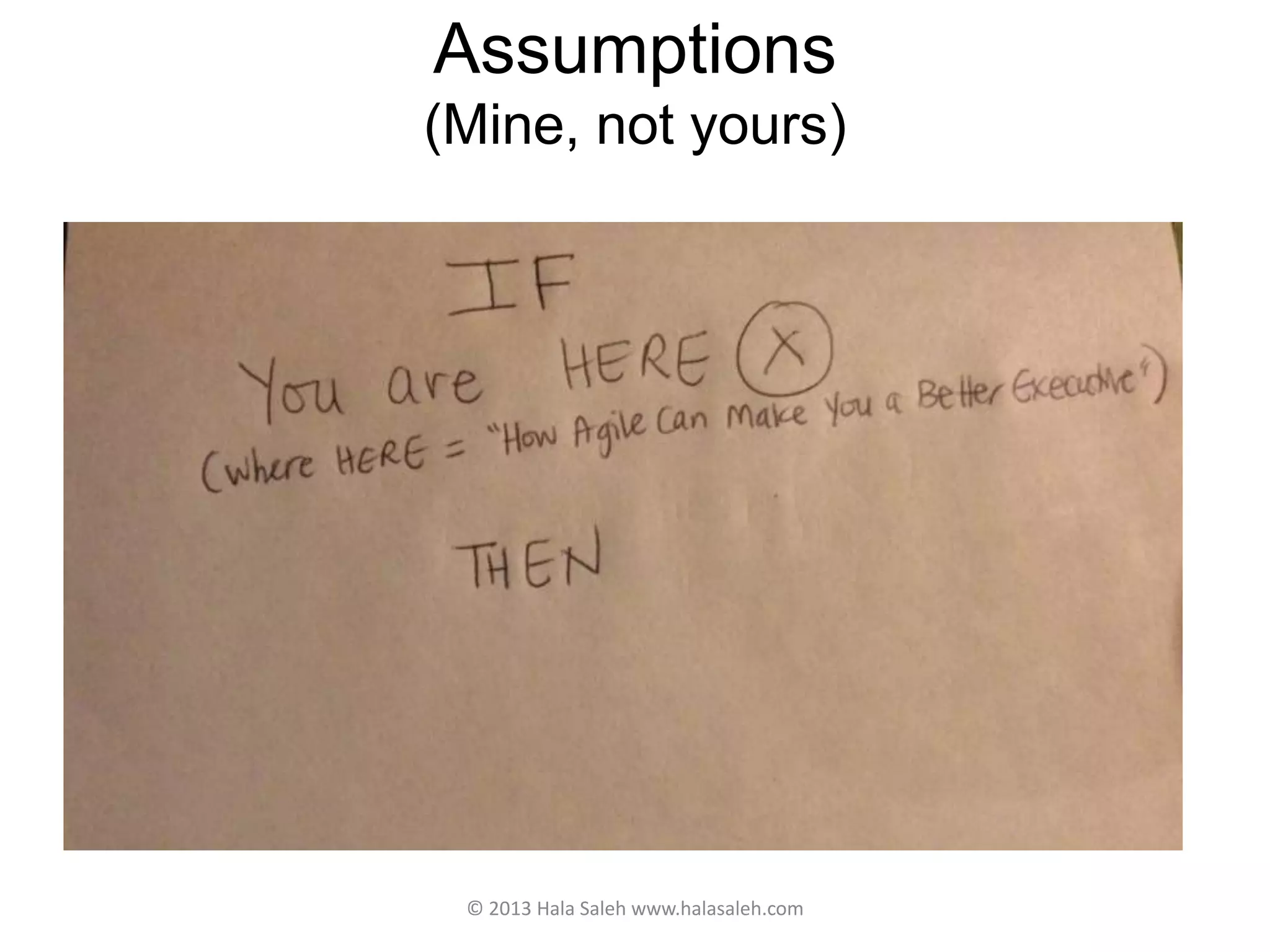 Assumptions
(Mine, not yours)
© 2013 Hala Saleh www.halasaleh.com
 