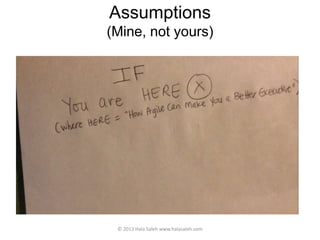 Assumptions
(Mine, not yours)
© 2013 Hala Saleh www.halasaleh.com
 