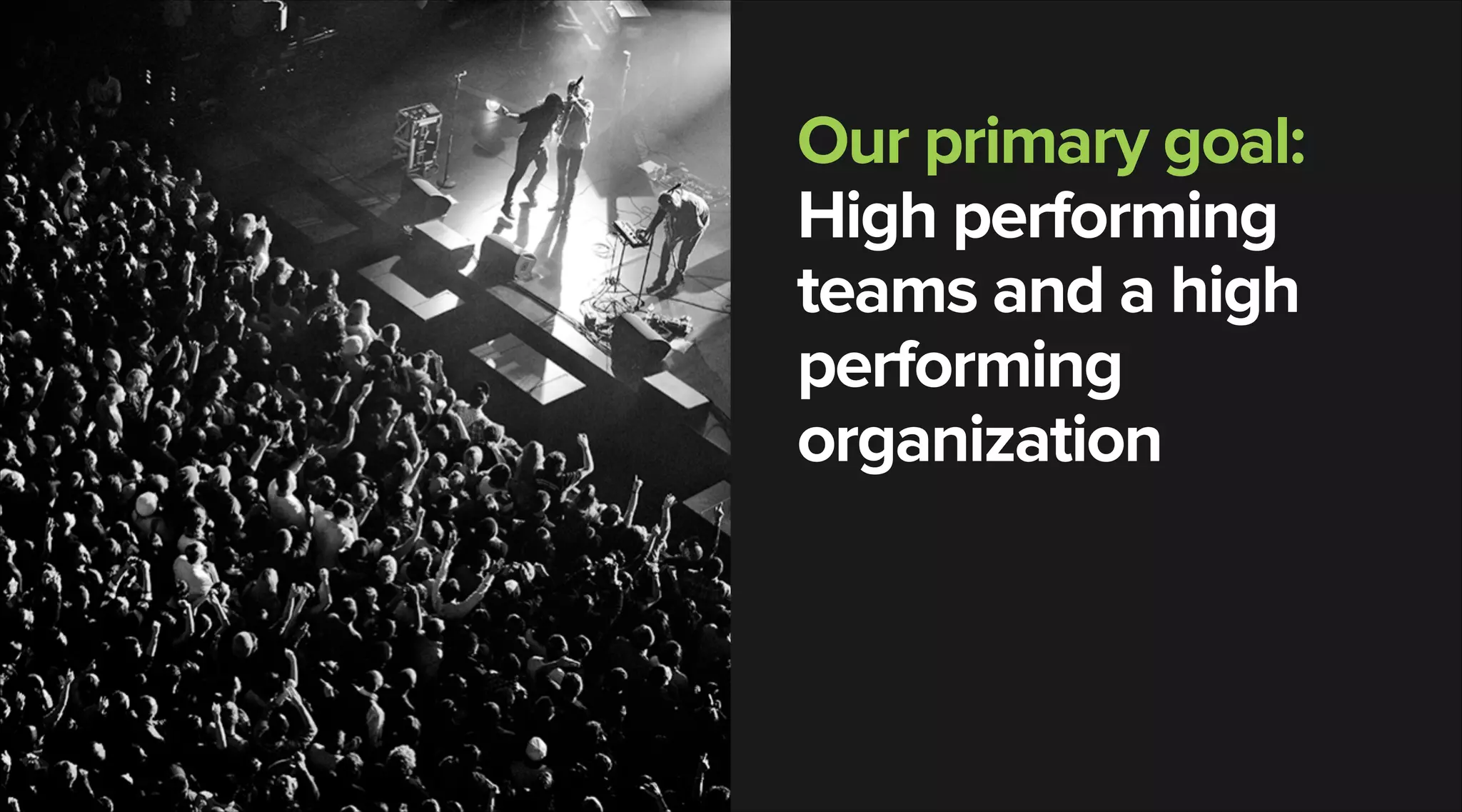 Our primary goal:
High performing
teams and a high
performing
organization
!

 