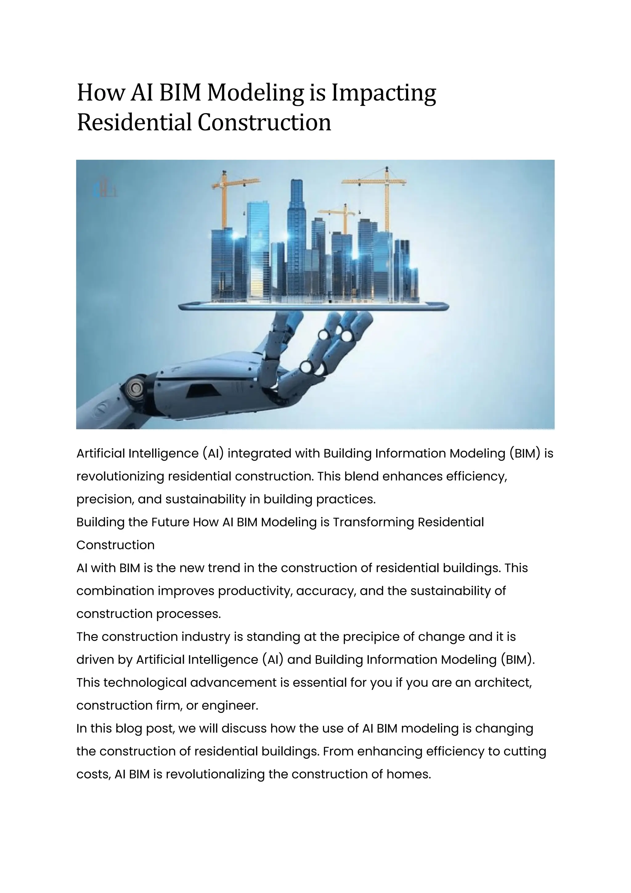 How AI BIM Modeling is Impacting Residential Construction. | PDF