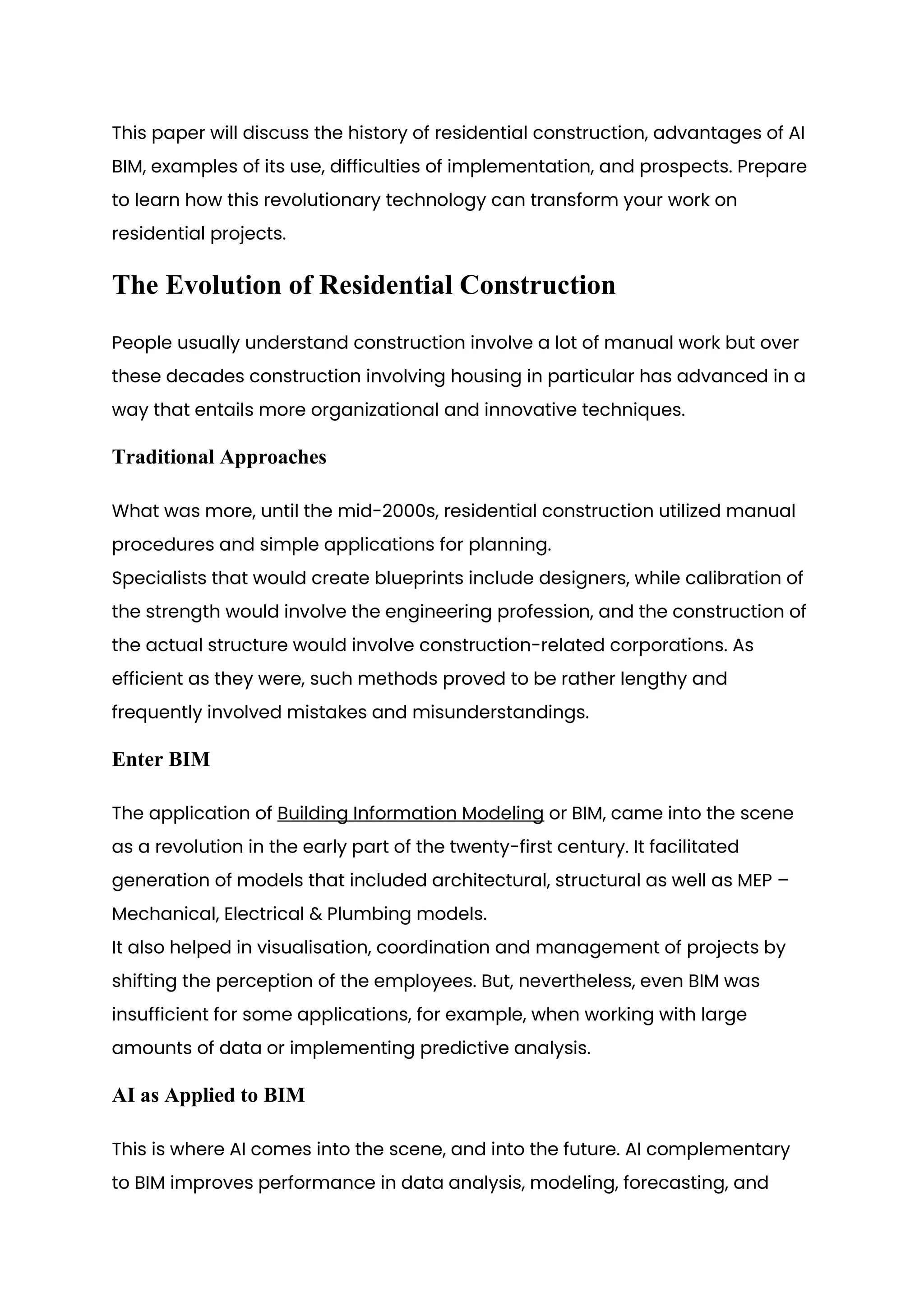 How AI BIM Modeling is Impacting Residential Construction. | PDF