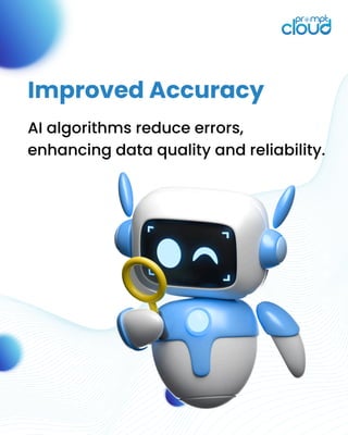 AI algorithms reduce errors,
enhancing data quality and reliability.
Improved Accuracy