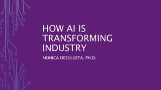 HOW AI IS
TRANSFORMING
INDUSTRY
MONICA DEZULUETA, PH.D.
 
