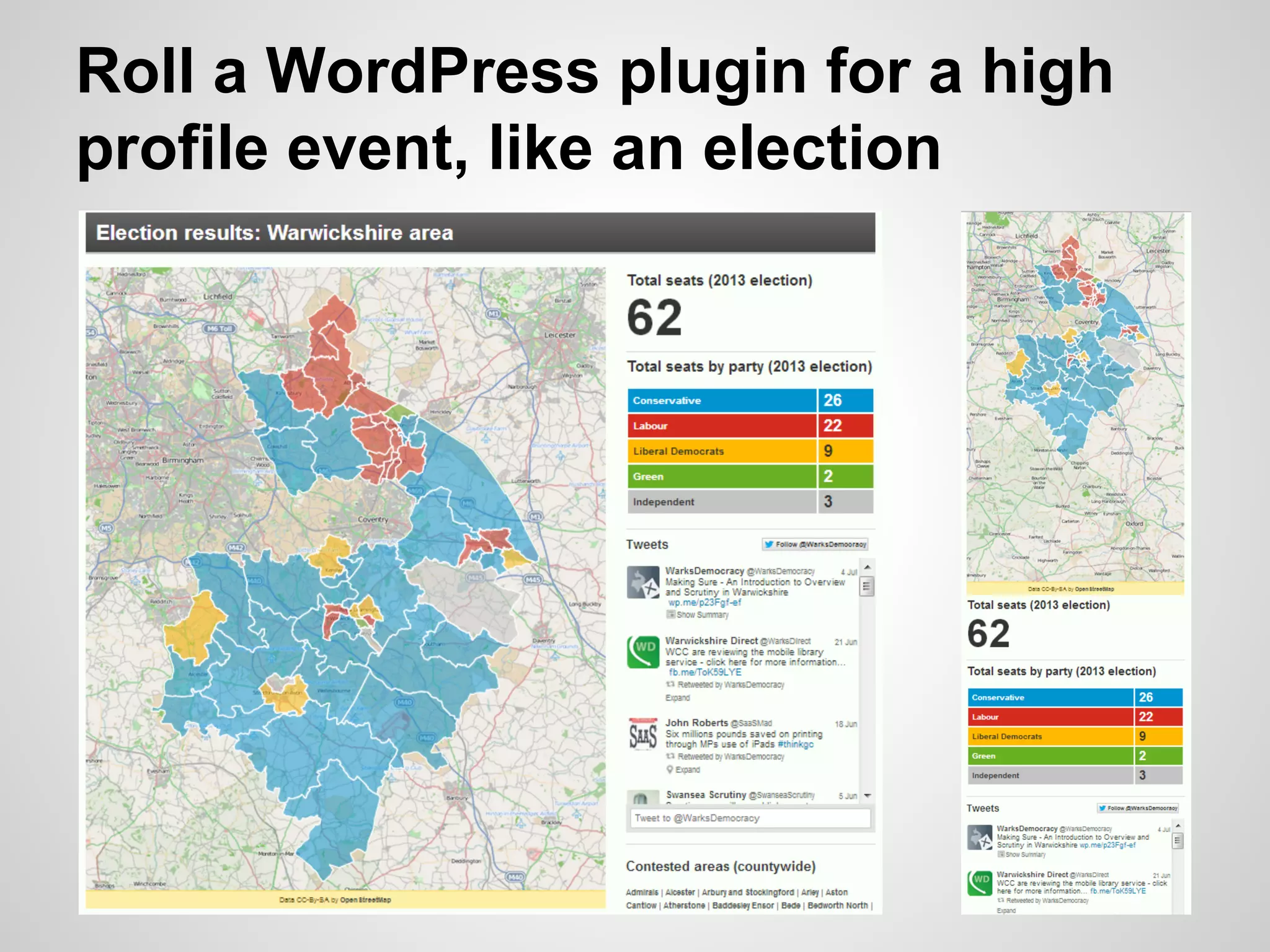 Roll a WordPress plugin for a high
profile event, like an election

 