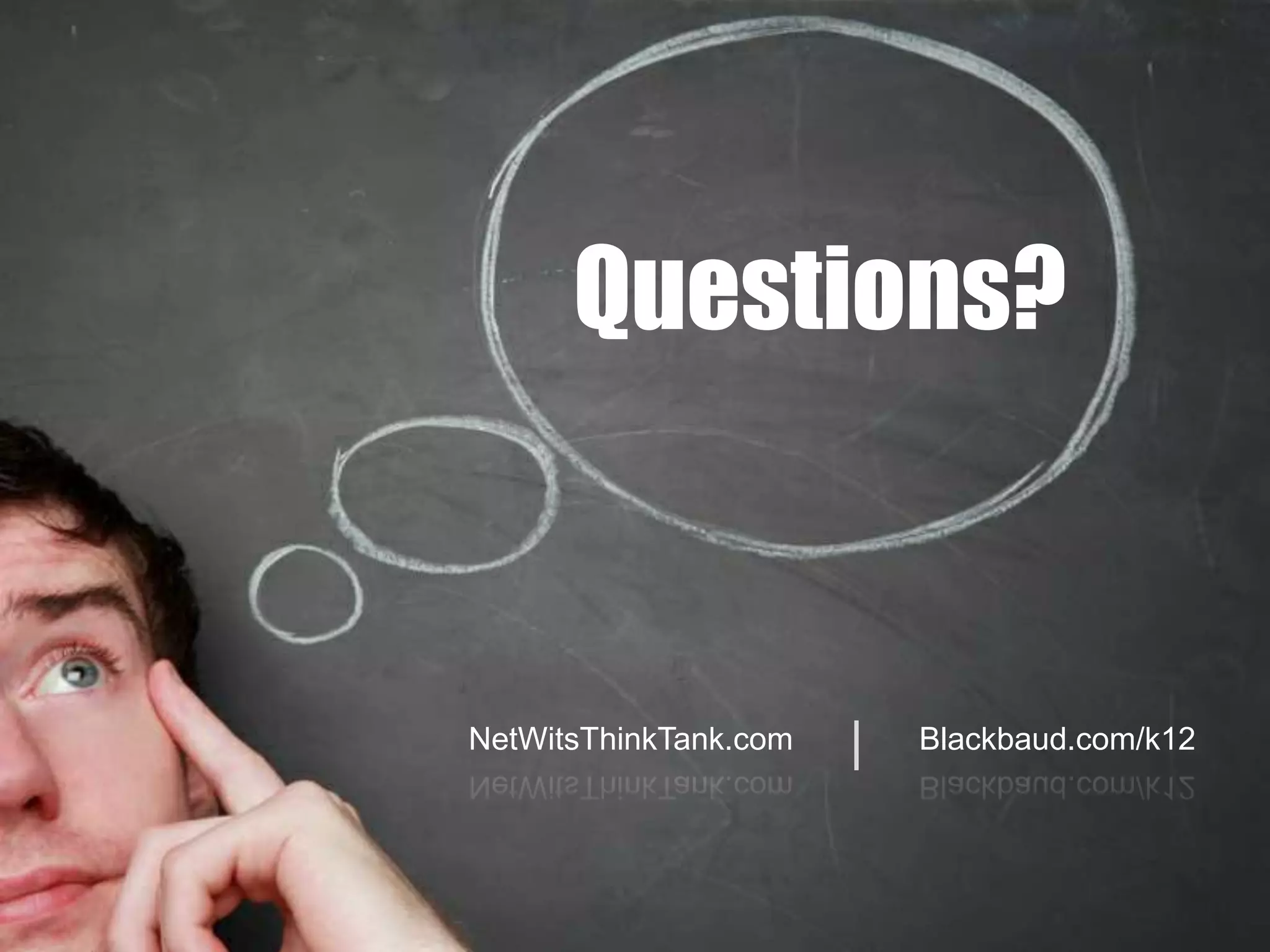 Questions?


            NetWitsThinkTank.com   |   Blackbaud.com/k12




7/16/2012            70
 